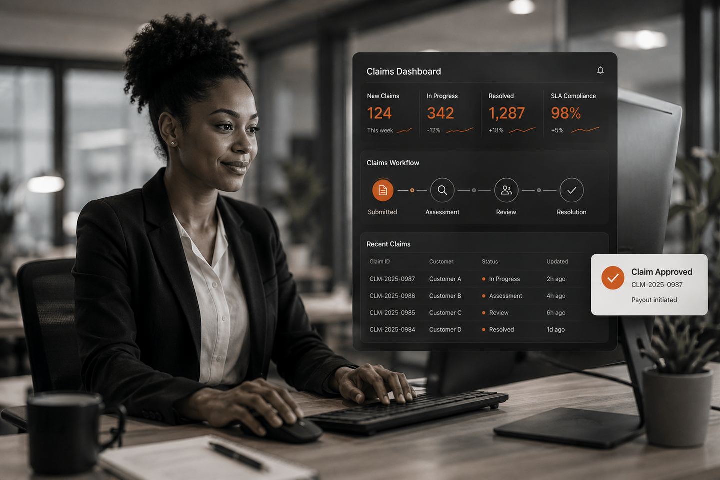 Enterprise Claims Management Platform Claims specialist working through a digital insurance and fleet claims workflow.